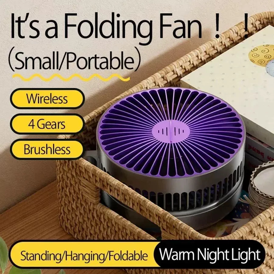 Unisex one size compact foldable rechargeable USB Type C desktop fan with adjustable tilt angle and integrated LED night light Kalsten