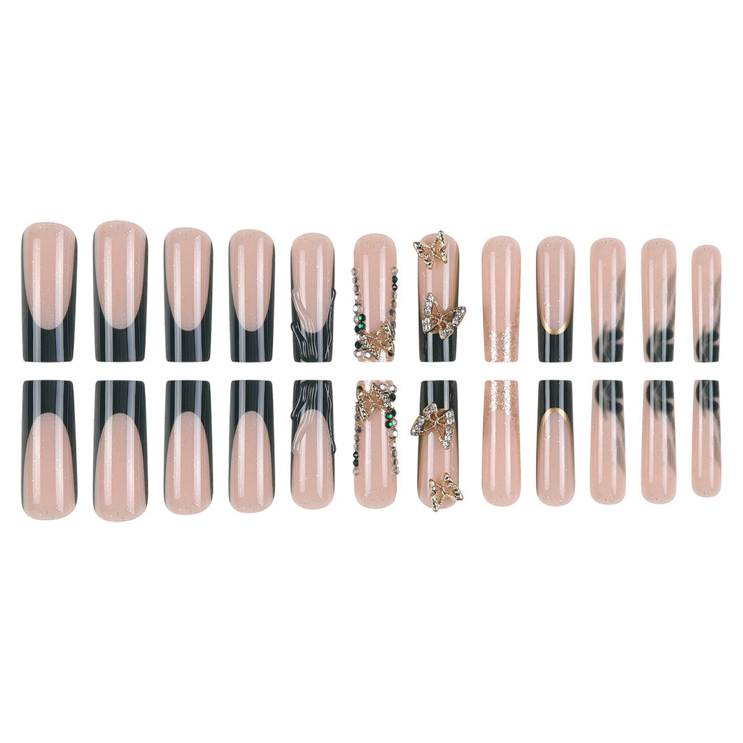 Decorative Long Press-On Nail Set with Gem Accents Kalsten