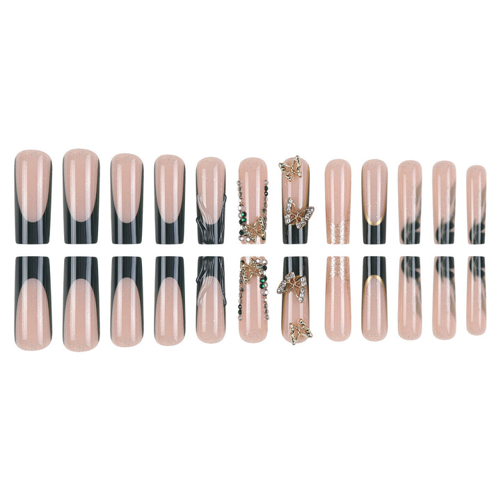 Decorative Long Press-On Nail Set with Gem Accents Kalsten