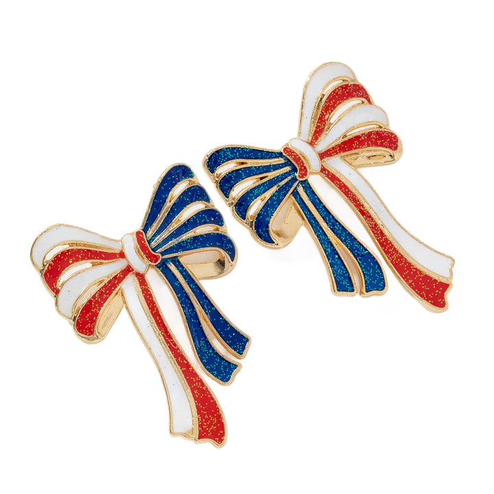 Ladies' elegant enamel bow earrings with glitter effect and gilded setting Kalsten