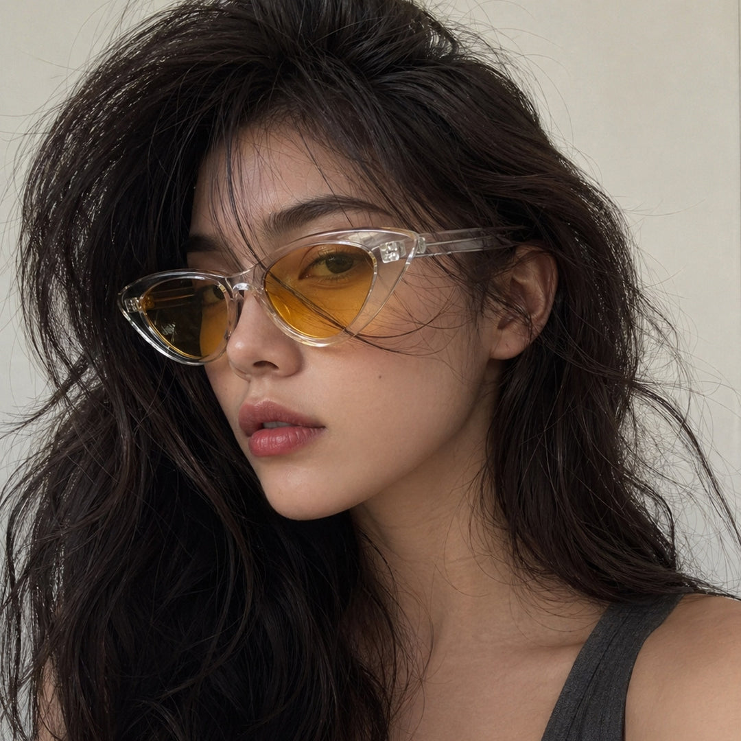Women's Cat-Eye Sunglasses with Transparent Frame Construction and Yellow Lenses Kalsten