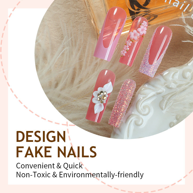 Artificial nail set with romantic floral and glitter elements Kalsten