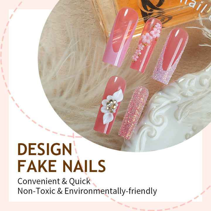 Artificial nail set with romantic floral and glitter elements Kalsten