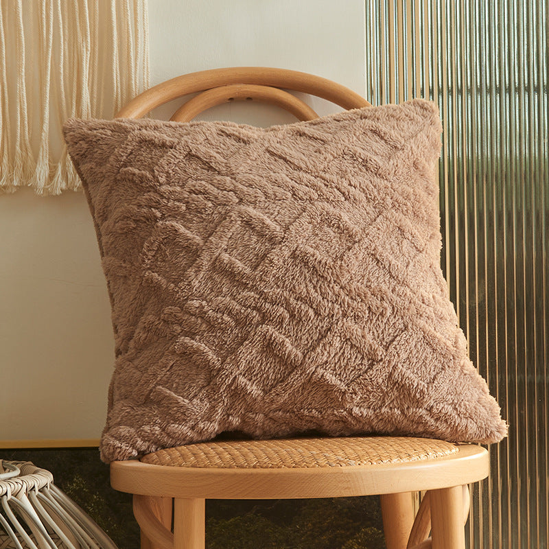 Square living cushion made of teddy boucle with raised diamond texture Kalsten