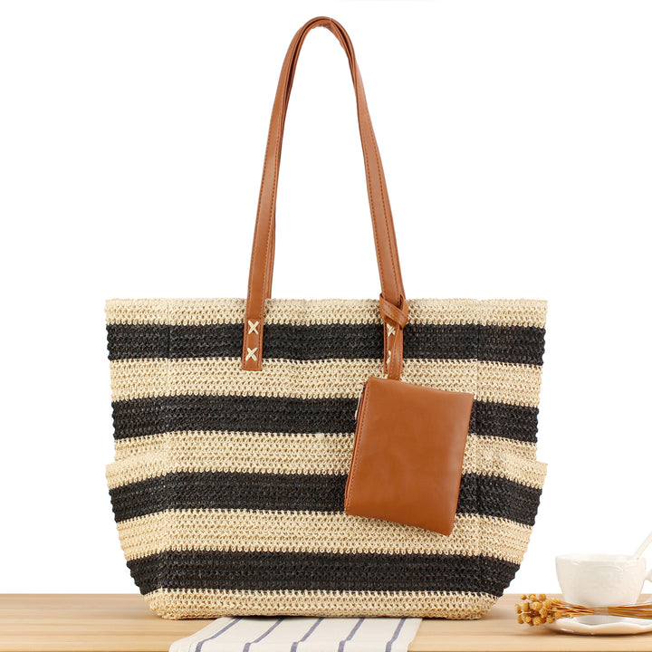Straw bag with elegant leather handles Kalsten