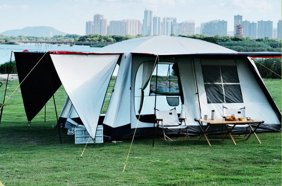 large family capacity blackout PVC dome tent with triple-door multi-window living area Kalsten