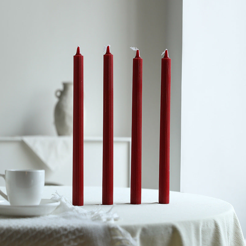 Tall Ribbed Dinner Taper Candle Set for Tabletop Decor