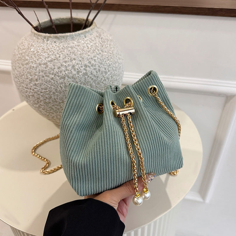 Elegant Textured Drawstring Bucket Bag