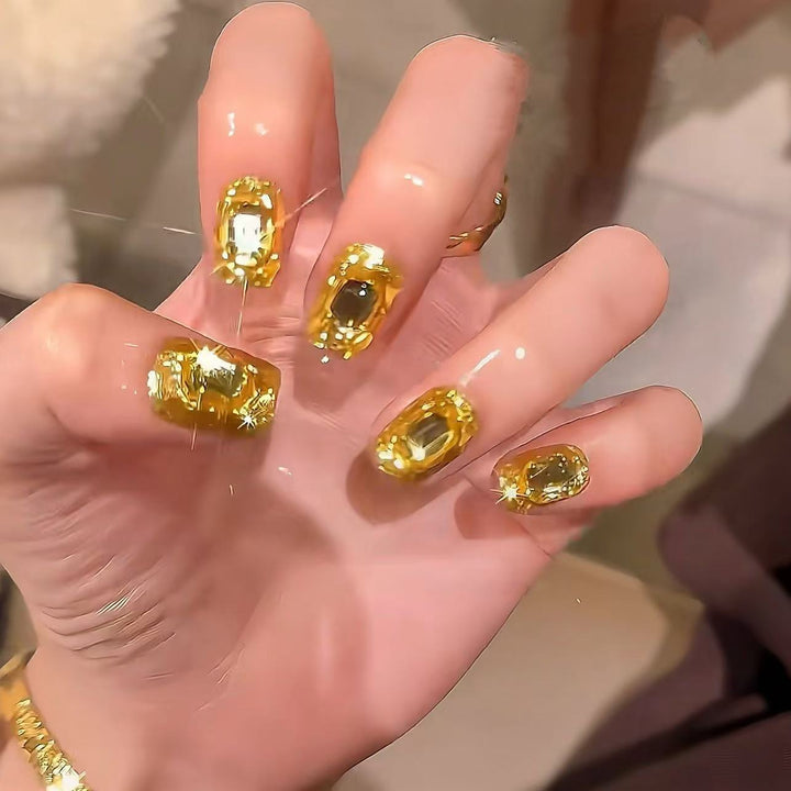 Premium Gemstone-Accented Nail Art Extensions
