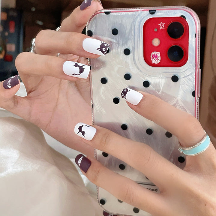Whimsical Cat-Themed Press-On Nail Art Set