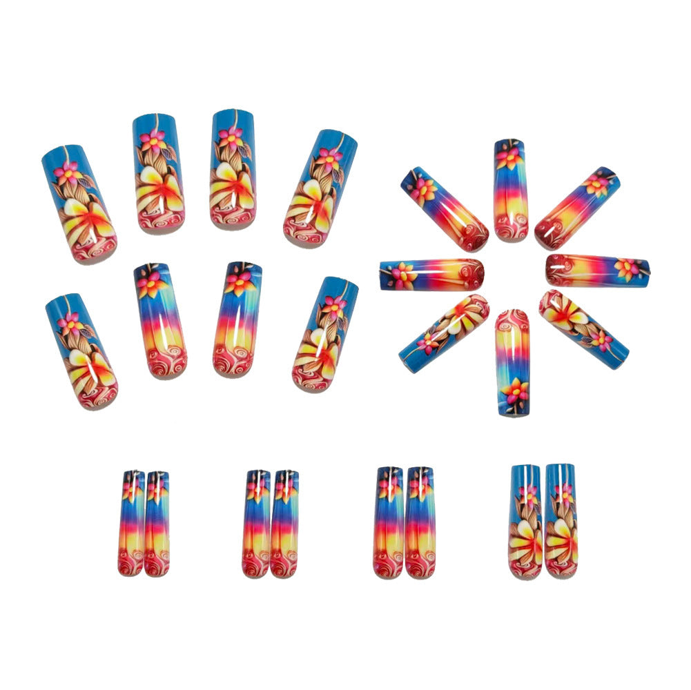 Artificial nails with floral 3D applications and gradient Kalsten