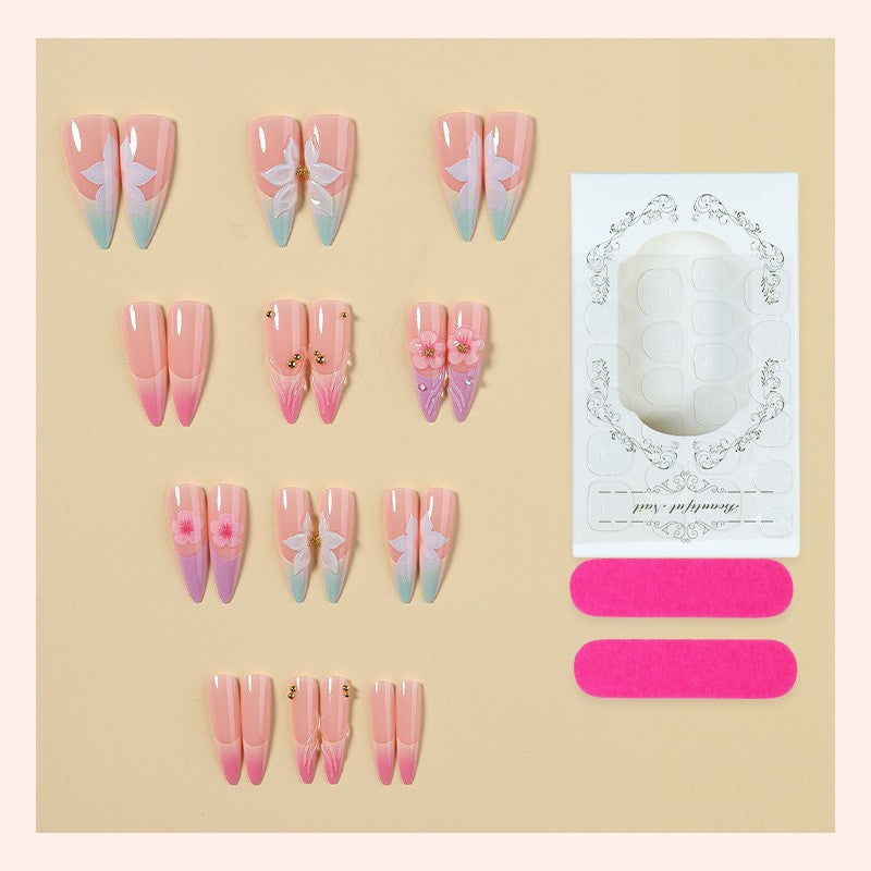 Artificial nail set with elegant flowers and delicate color gradients Kalsten