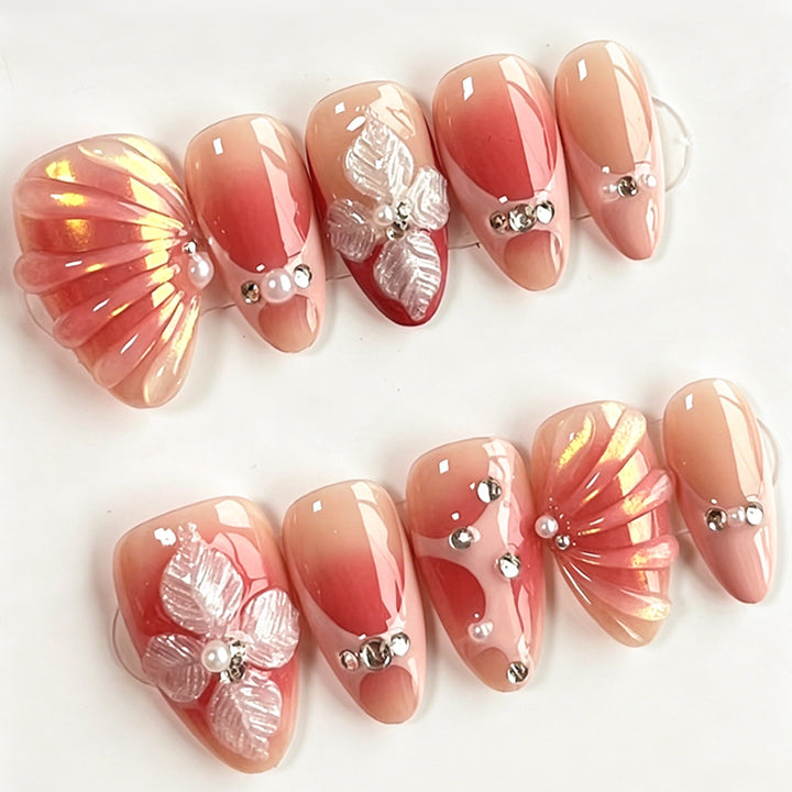 Acrylic Nail Set with Elegant 3D Flower Decorations and Glitter Accents Kalsten