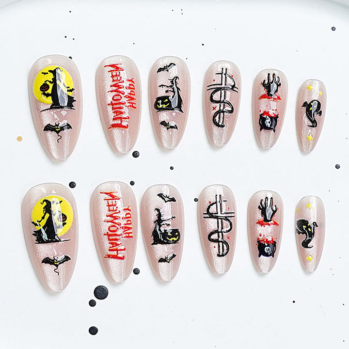 Artistic Press-On Nail Set with Cherry Blossom Design Kalsten
