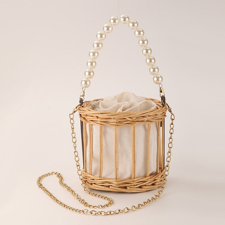 Ladies Stylish Basket Bag with Pearl Accents Kalsten