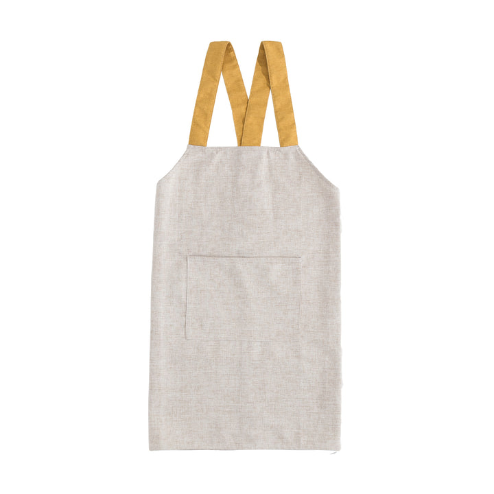 Apron with cross straps and large front pocket made of linen blend