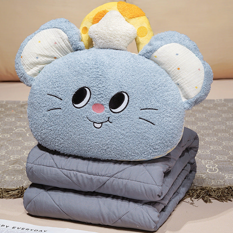 Kids' cuddle cushion with quilted travel blanket and cute mouse plush motif