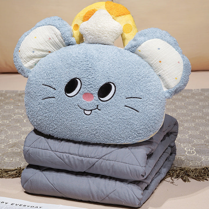 Kids' cuddle cushion with quilted travel blanket and cute mouse plush motif