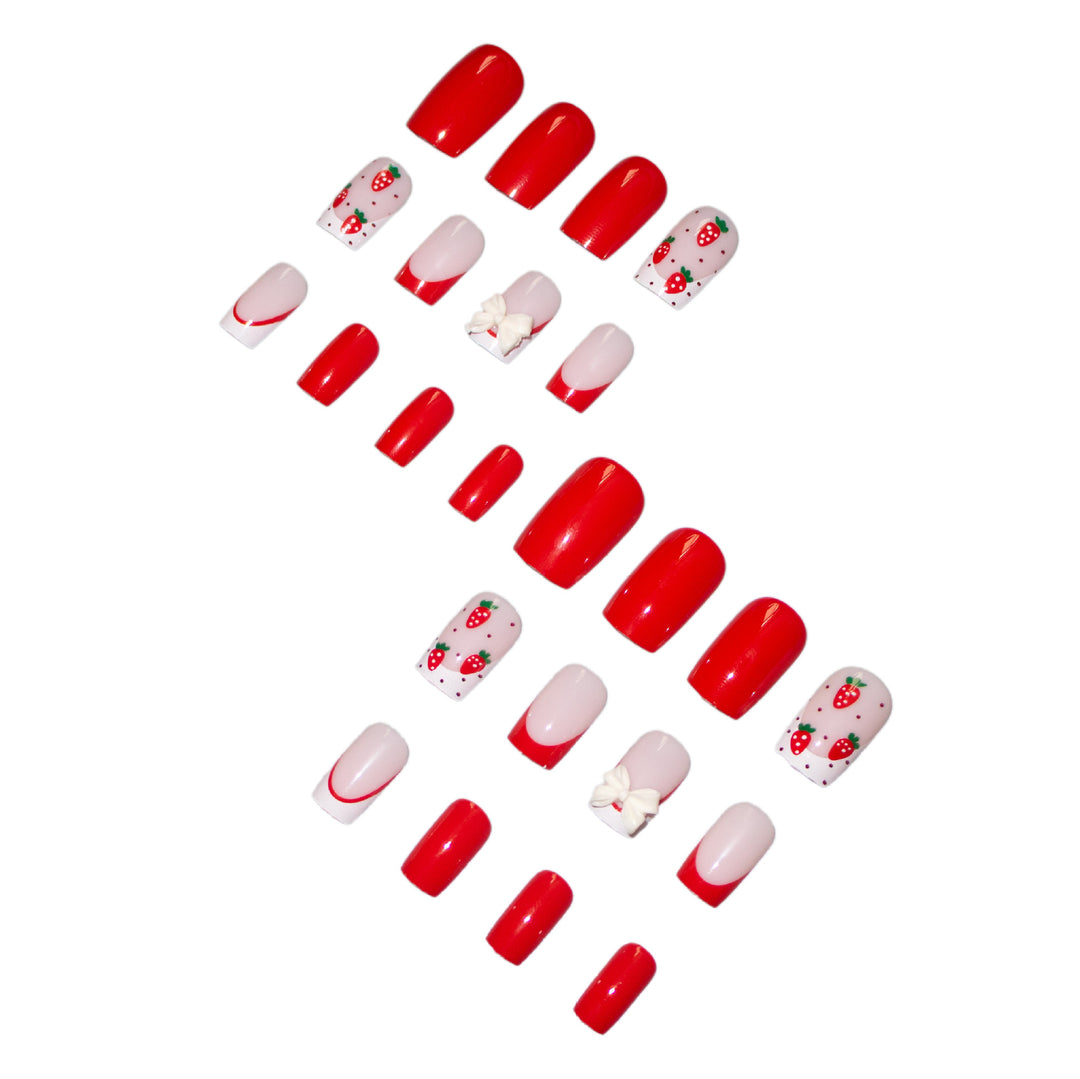 Artistic Strawberry-Inspired Nail Art Set