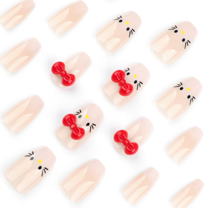 Artistic artificial nails with cute animal design and bow accents Kalsten