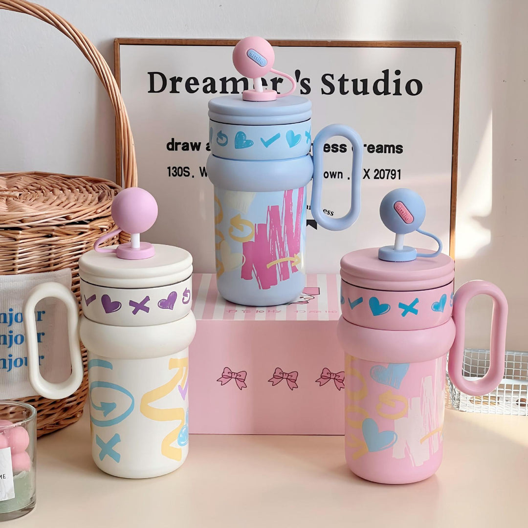 Women’s children’s drinking cup with integrated straw and playful design Kalsten