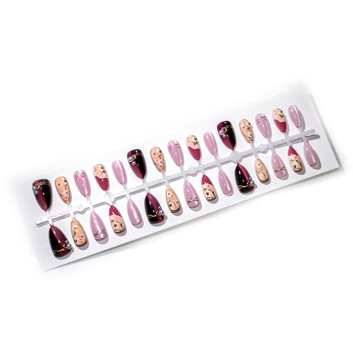 Elegant Press-On Nail Art Set with Pearl and Gold Accents Kalsten