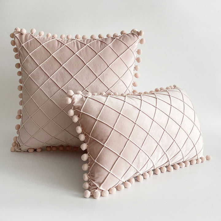 Decorative Velvet Pom-Pom Grid Tufted Throw Pillow Cover