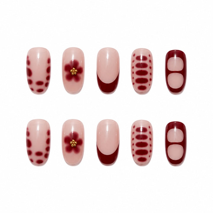 Artistic Press-On Nail Set with Floral Designs Kalsten