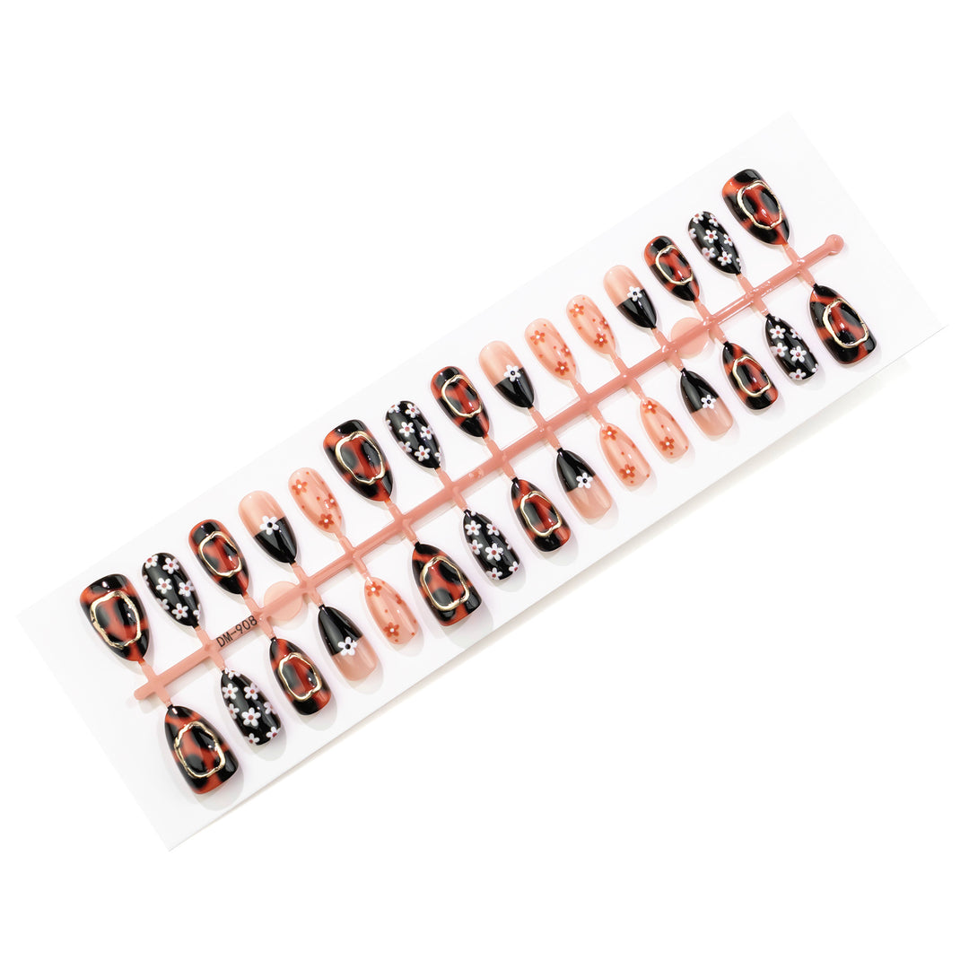 Artistic Press-On Nail Art Set with Floral Designs Kalsten