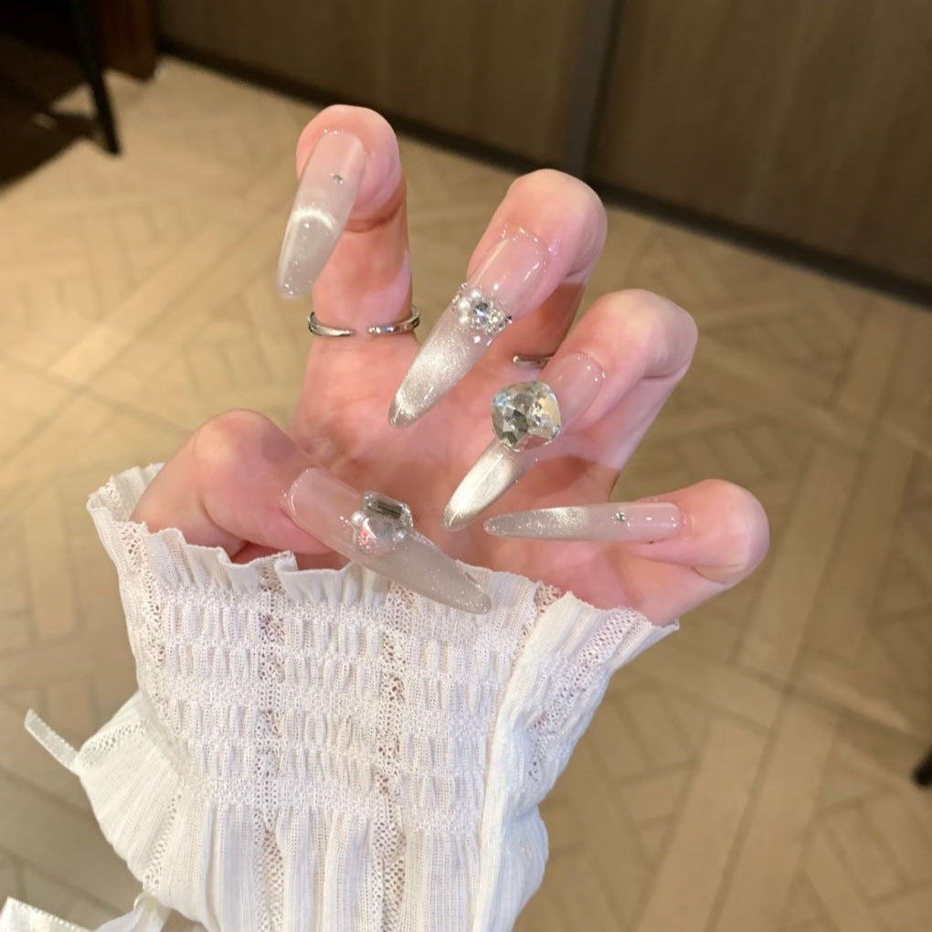 Rhinestone-Accented Stiletto Nail Extensions