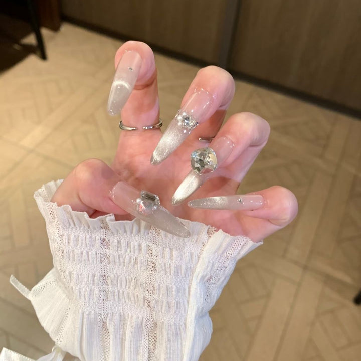 Rhinestone-Accented Stiletto Nail Extensions