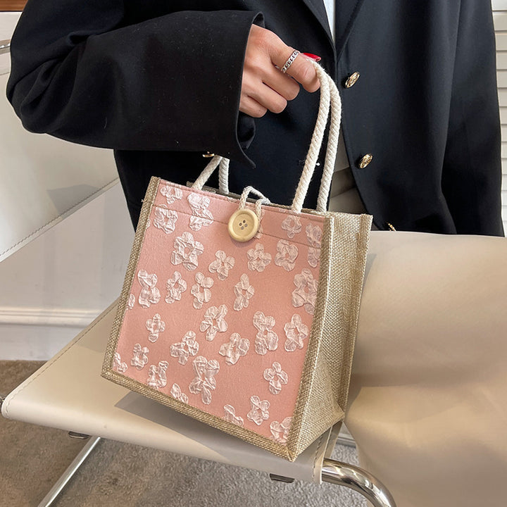 Floral Embellished Canvas Tote Bag