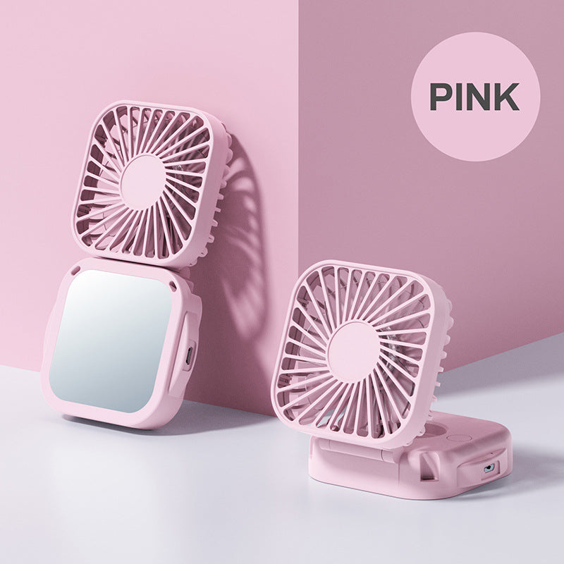 Cooling portable rechargeable folding mini fan with mirror and adjustable swivel stand Kalsten