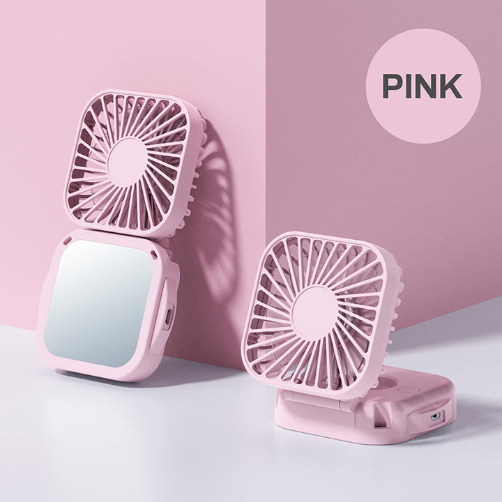 Cooling portable rechargeable folding mini fan with mirror and adjustable swivel stand Kalsten