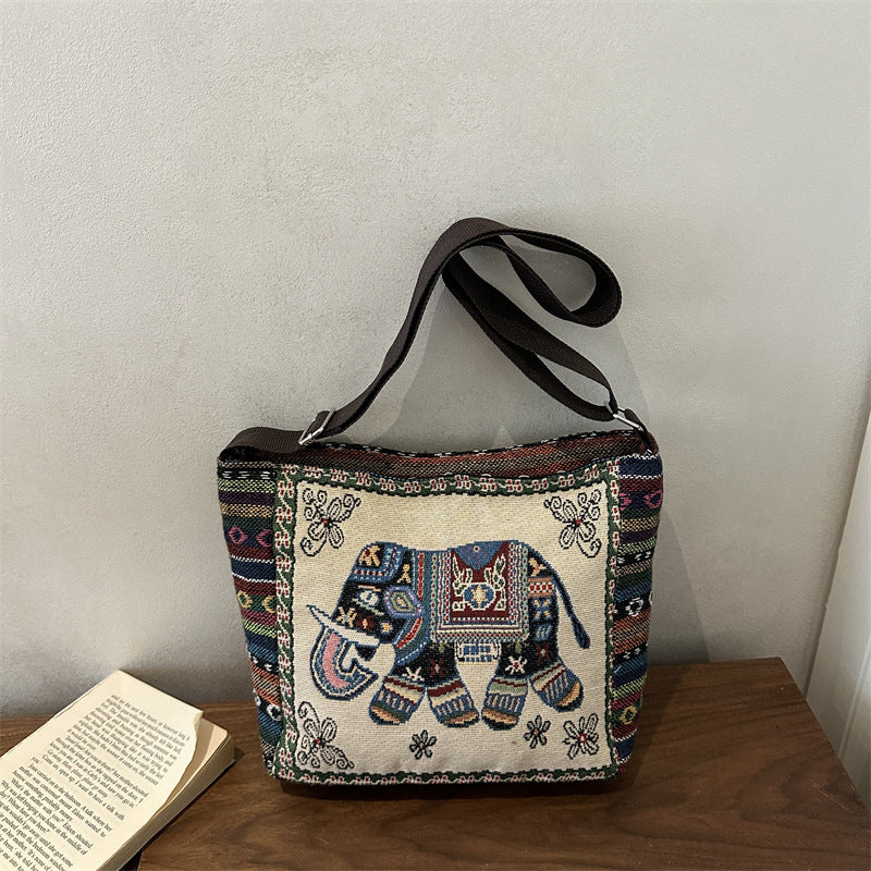 Artistic Elephant Embroidered Crossbody Bag