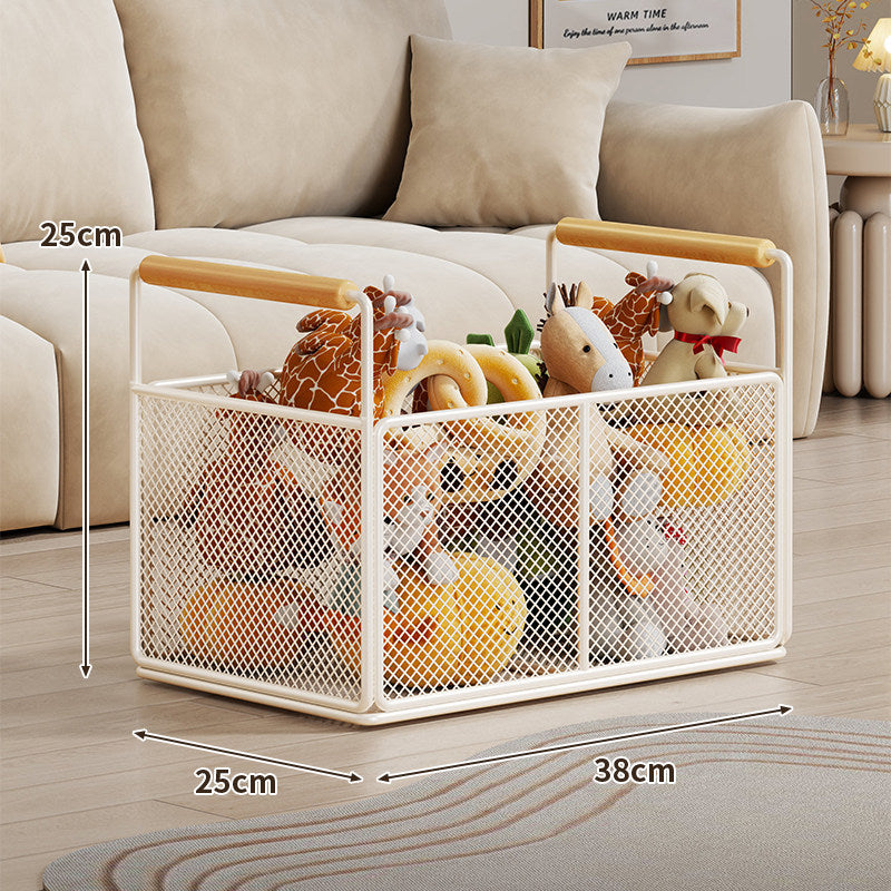 Breathable Diamond Mesh Toy & Home Storage Bin with Ergonomic Wooden Top Handles