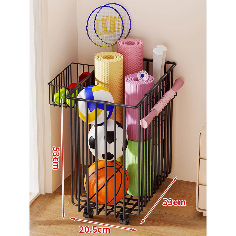 Narrow Mobile Wire Sports Gear Storage Cart for Balls and Yoga Mats with Casters