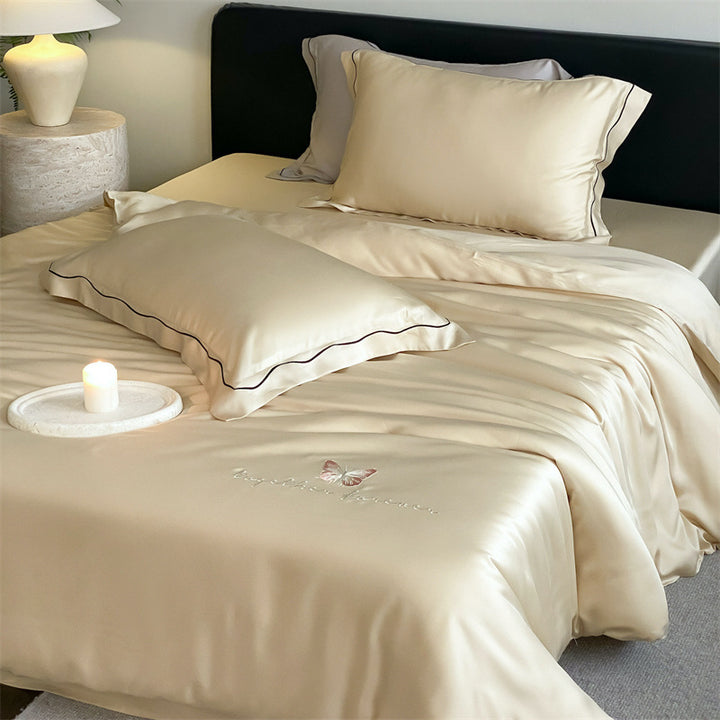 Luxury Satin Bedding Set made of silky-soft Microfiber with embroidered design and hotel quality