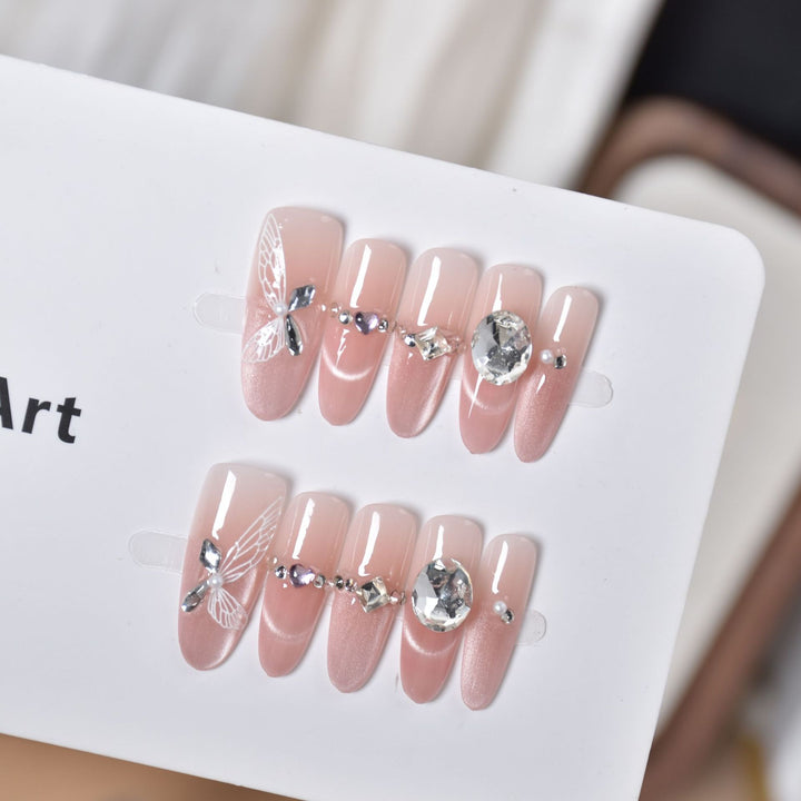 Artistic Crystal-Embellished Press-On Nail Design Kalsten