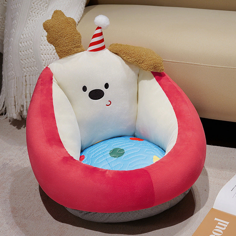 Ergonomic plush cuddle nest for small dogs and cats with raised edge and reversible pillow