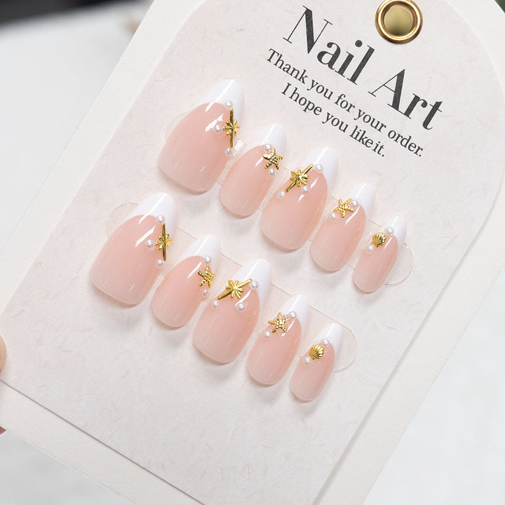 Elegant Tip Press-On Nails with Gold Accents