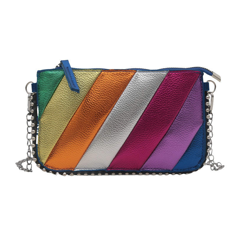 Colorful Metallic Striped Clutch Bag