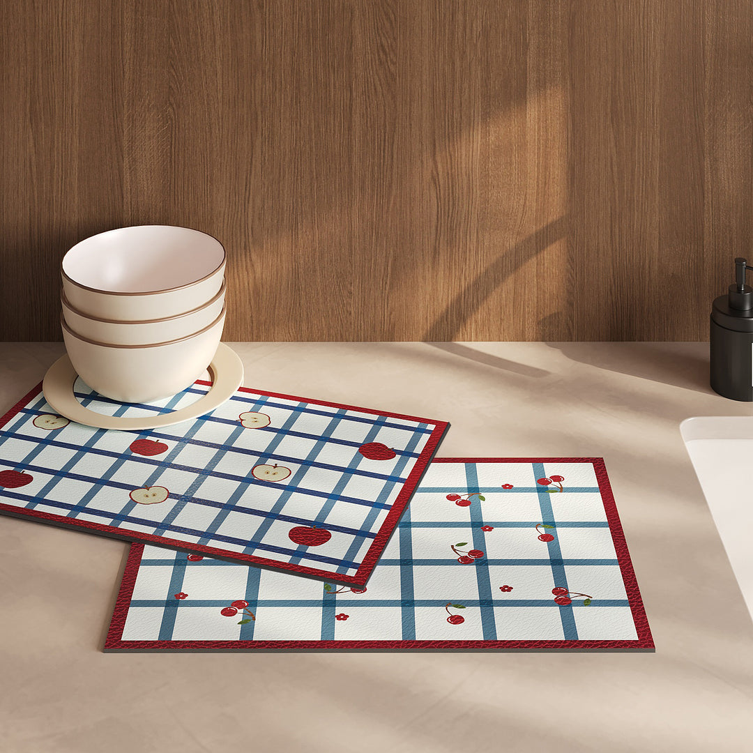 Striped Faux-Leather Table Placemat with Decorative Snail Print
