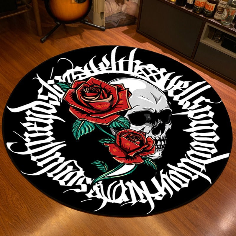 Artistic Skeleton and Spider-Themed Area Rug
