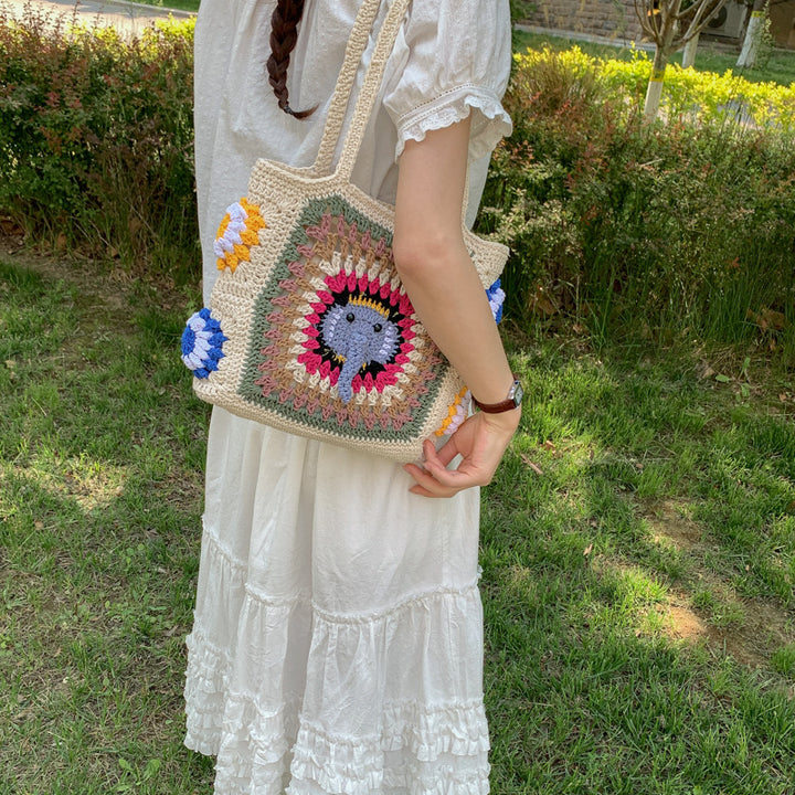 Handmade macrame shoulder bag with elephant design Kalsten