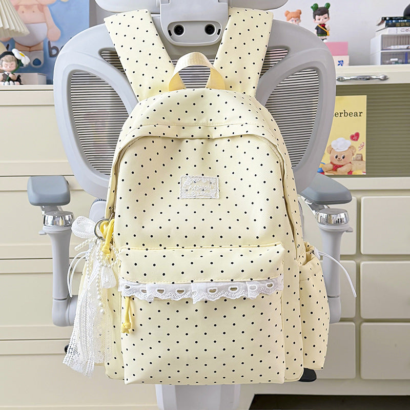 Stylish Polka Dot Backpack with Decorative Accents Kalsten