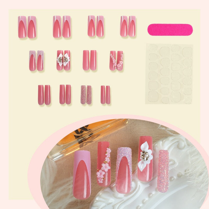Artificial nail set with romantic floral and glitter elements Kalsten