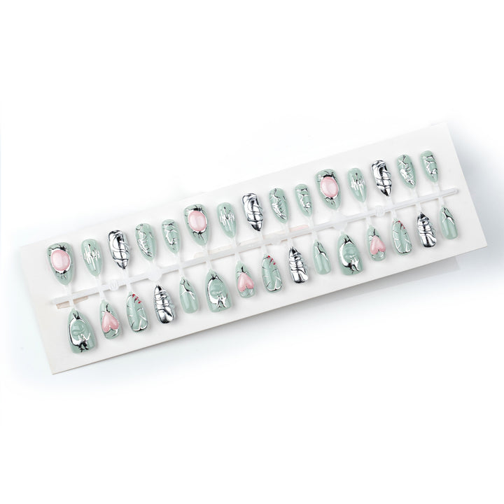 Artistic Press-On Nail Art Set with Silver and Crystal Accents Kalsten