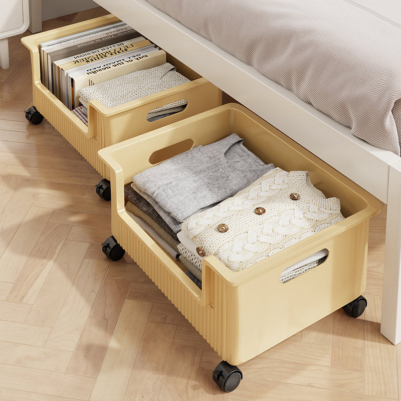 Low-Profile Wheeled Under-Desk Storage Bin with Cutout Handles