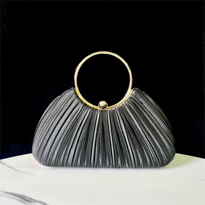 Pleated Evening Handbag with Metal Ring